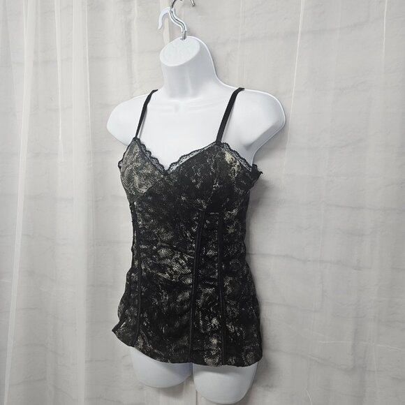 Y2K Babydoll Tank Black Snakeskin Mesh Lace Goth Fairy Whimsigoth M - Picture 4 of 10